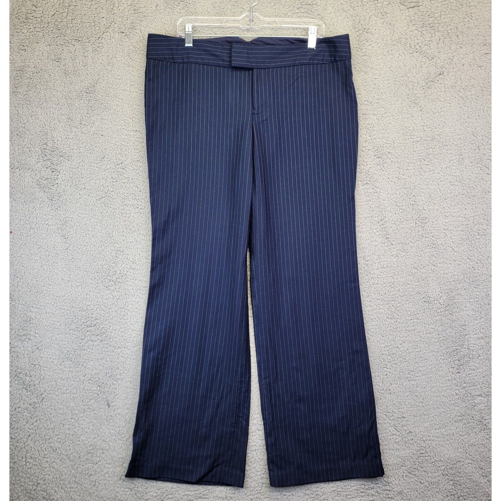 Merona Chino Pants Womens 14 Navy Blue Pinstripe Wide Leg Business Career Preppy